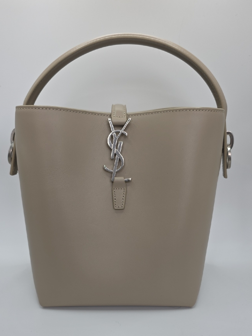 Saint Laurent Taupe Bucket Bag with Silver YSL Hardware